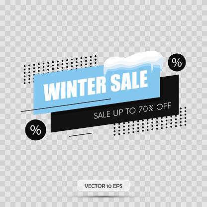 Winter sale tag. Isolated on transparency background. Snow cap. Vector illustration