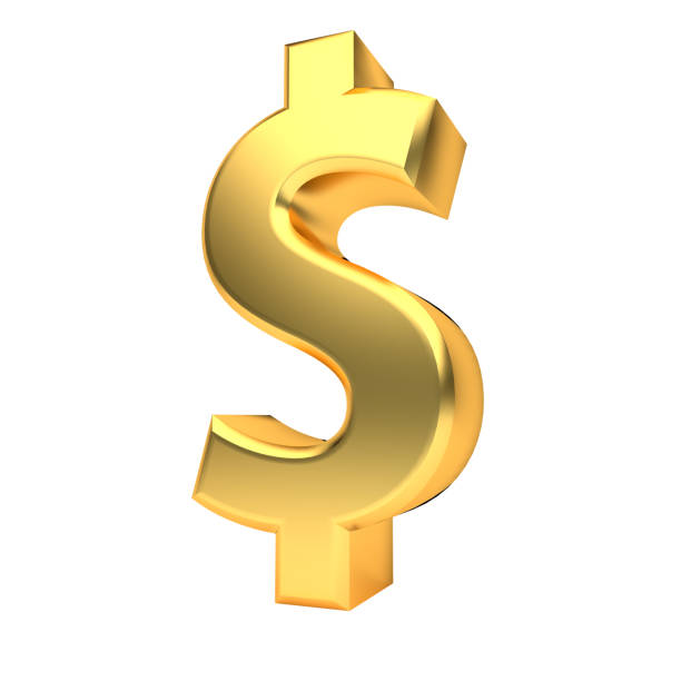 istock Golden currency symbol isolated on white 3D rendering 1067449650