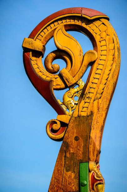 istock Side view of a carved tail figure on a replica viking ship 1067451938
