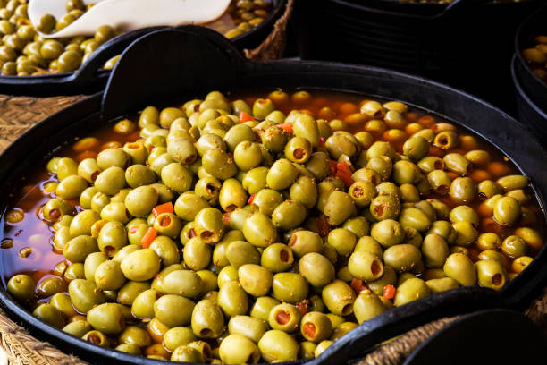 istock baskets of olives stuffed with red pepper 1067452588