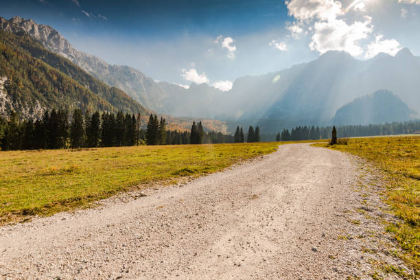 istock Dramatic sky over Mangart in Italian side, hiking trial 1067459088