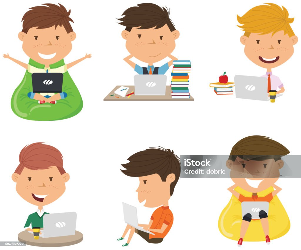Homework Picture With Computer Students Learn And Do Homework By Computer Stock Illustration ...