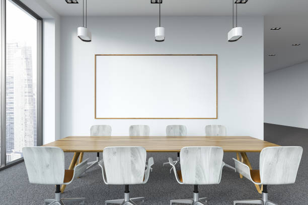 istock White panoramic meeting room interior, banner 1067461732