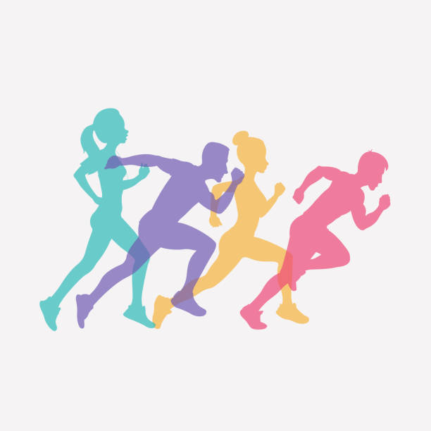 running people set of silhouettes, sport and activity background running people set of silhouettes, sport and activity background. vector illustration isolated on white background walking backgrounds stock illustrations