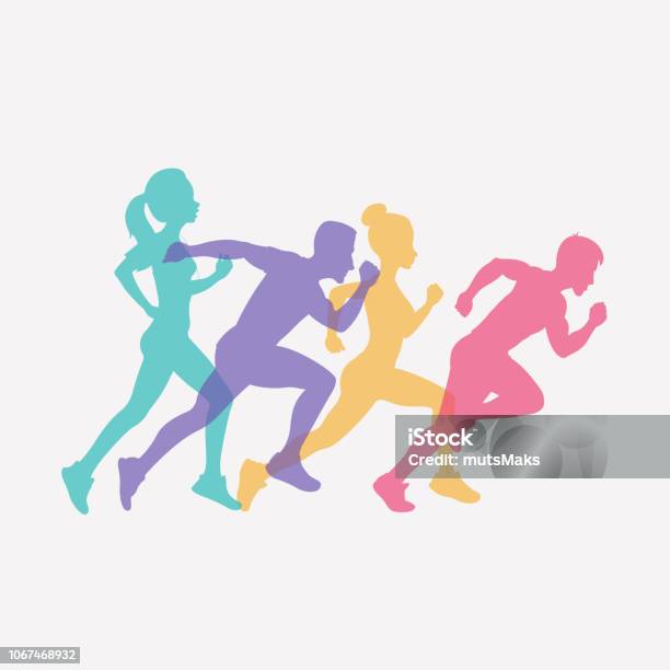 Running People Set Of Silhouettes Sport And Activity Background Stock Illustration - Download Image Now