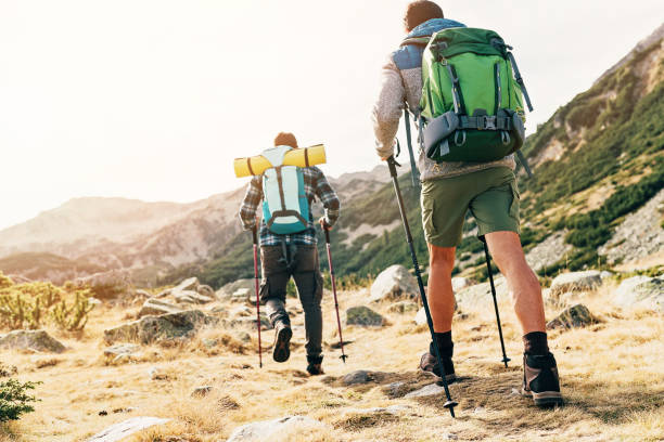 rumbo a la cima - bastón de senderismo fotografías e imágenes de stock