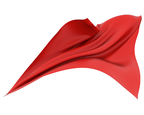 Red cloth flowing in the wind isolted on white background. 3D rendering.
