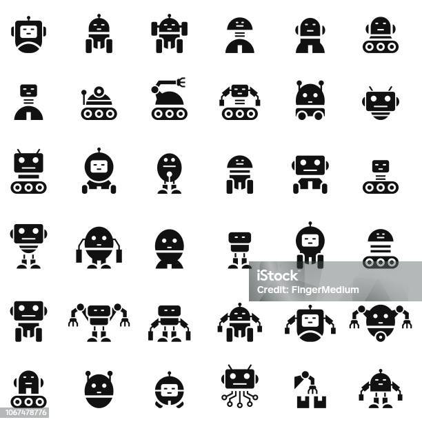Robotersymbolset Stock Vektor Art und mehr Bilder von Roboter - Roboter, Icon, Vektor