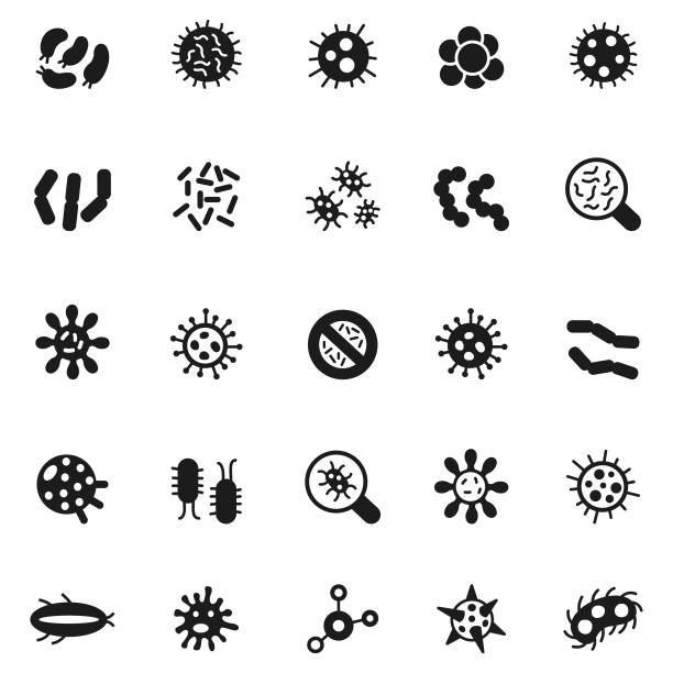 illustrazioni stock, clip art, cartoni animati e icone di tendenza di set di icone antivirus - bacterium