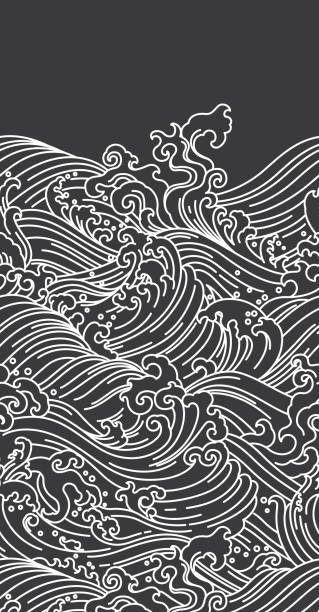 ilustrações de stock, clip art, desenhos animados e ícones de water wave seamless background - wallpaper black retro revival old fashioned