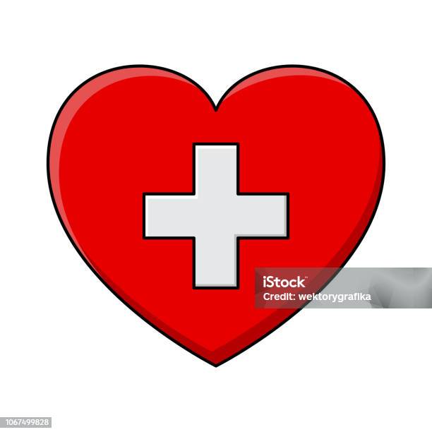 Heart And Cross Vector Health Care Icon Design Isolated On White Background Stock Illustration - Download Image Now