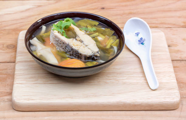 istock Snapper soup on the wood floor. 1067505194