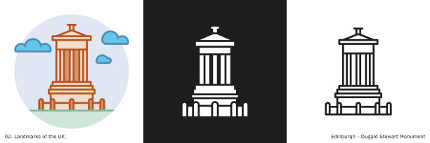 dugald stewart monument icon - edynburg, szkocja - recognizable stock illustrations