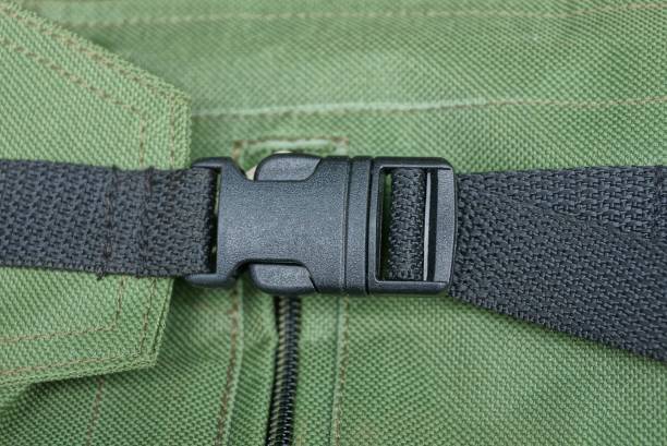 istock black plastic carabiner on a harness on a green fabric backpack 1067510618
