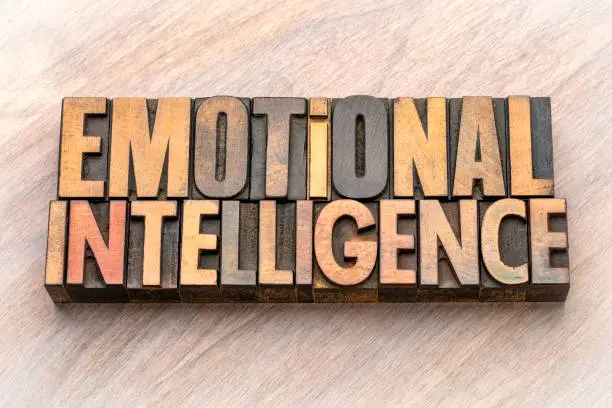 emotional intelligence - word abstract in vintage letterpress wood type