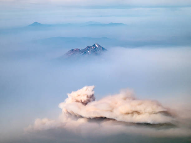 Aerial View of the Carr Fire and Mount Shasta Aerial view of The Carr Fire, a wildfire in Northern California, with Mount Shasta in the Background mt shasta stock pictures, royalty-free photos & images