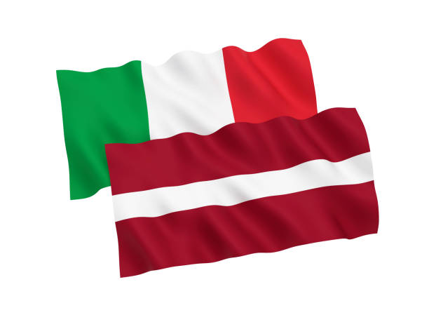istock Flags of Italy and Latvia on a white background 1067529788