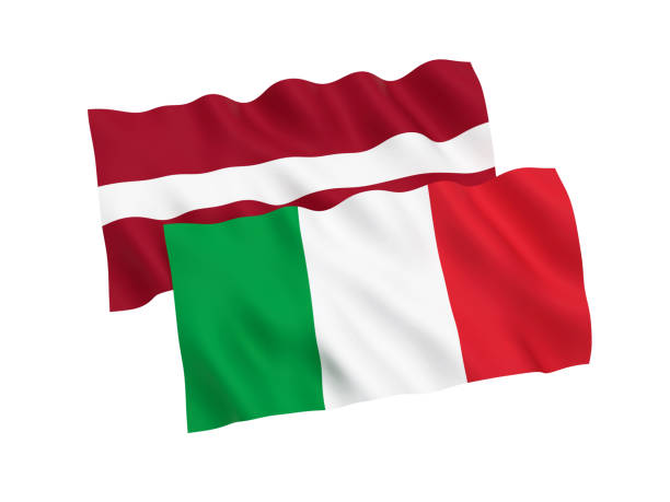 istock Flags of Italy and Latvia on a white background 1067529810