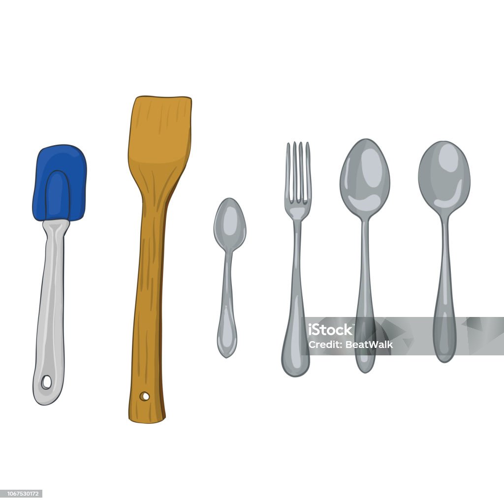 Vector paint illustration of kitchen utensils Vector color illustration of digital painting kitchen utensils Ancient stock vector