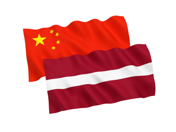 istock Flags of Latvia and China on a white background 1067531140