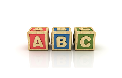ABC Buzzword Cubes - White Background - 3D Rendering