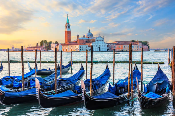 istock Gondolas mooring and San Giorgio Maggiore view, Venice, Italy 1067544512