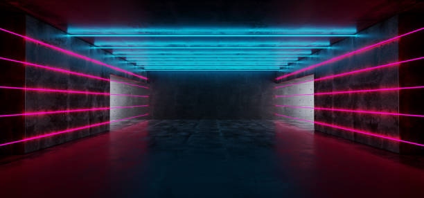istock Neon Glowing Sci Fi Modern Futuristic Empty Dark Grunge Concrete With Space For Text And Glowing Purple And Blue Neon Lines Abstract Background 3D Rendering 1067554408