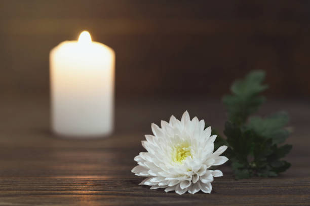 istock White Chrysanthemum flower and burning candle 1067560194