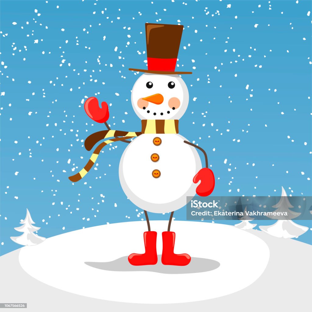 Cute And Conceptual Snowman With A Scarf Pellets And Boots On A Snowy ...