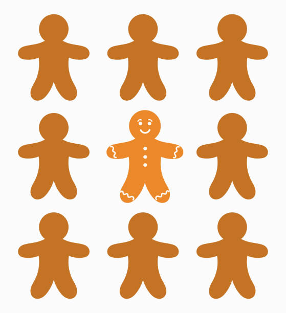 Gingerbread people and the one Baked gingerbread man cookies . Vector illustration gingerbread man stock illustrations
