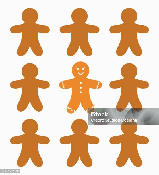 Gingerbread People And The One Stock Illustration - Download Image Now - Gingerbread Man, Vector, Flat Design