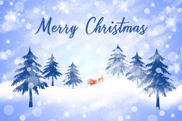istock merry christmas text writing on snowy landscape with santa 1067571182