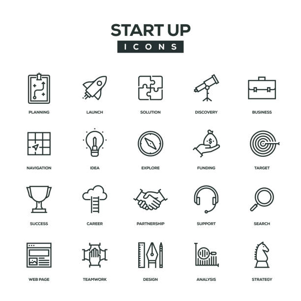 Start Up Line Icon Set Start Up Line Icon Set exploration stock illustrations