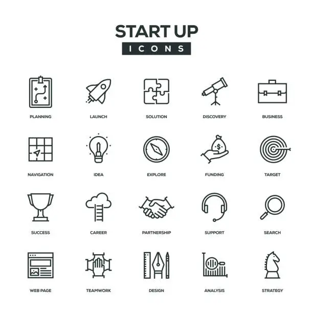 Vector illustration of Start Up Line Icon Set