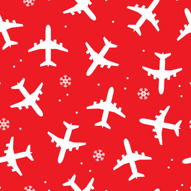 飛行機クリスマス パターン - airport airplane landing red点のイラスト素材／クリップアート素材／マンガ素材／アイコン素材