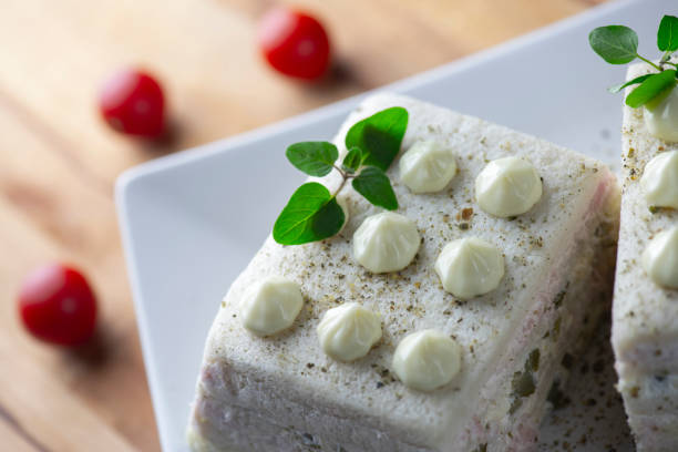 Delicious salty cake on white plate