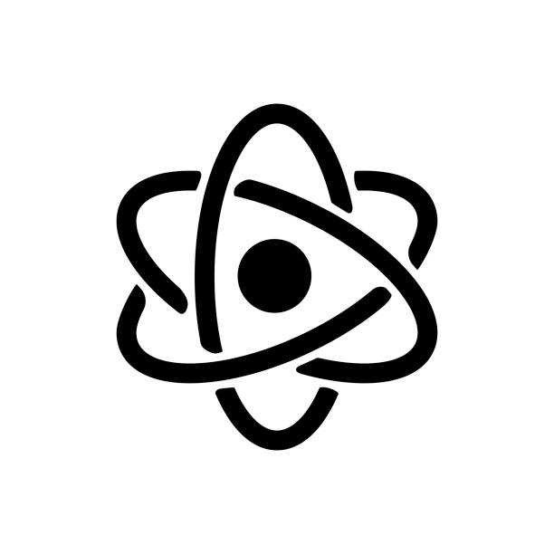 Atom model sign. Icon on white background Atom model sign. Vector flat icon on white background nucleus stock illustrations