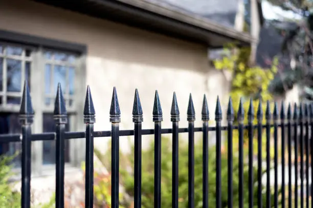 Photo of Black iron fence by building