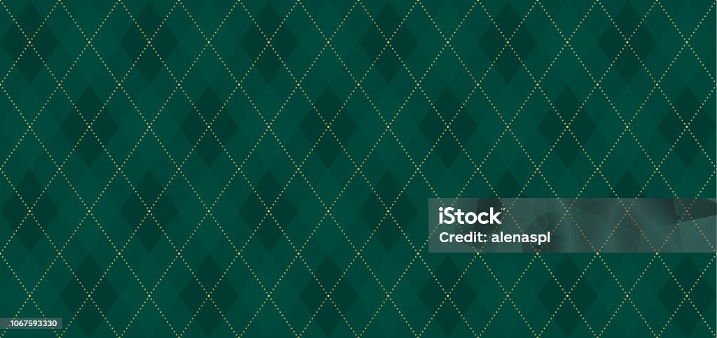 Argyle vector pattern. Dark green with thin slim golden dotted line. Xmas pattern Seamless vivid geometric background for fabric, textile, men clothing, wrapping paper. Backdrop Little Gentleman party invite card Christmas stock vector Argyle vector pattern. Dark green with thin slim golden dotted line. Xmas pattern Seamless vivid geometric background for fabric, textile, men clothing, wrapping paper. Backdrop Little Gentleman party invite card Christmas stock vector