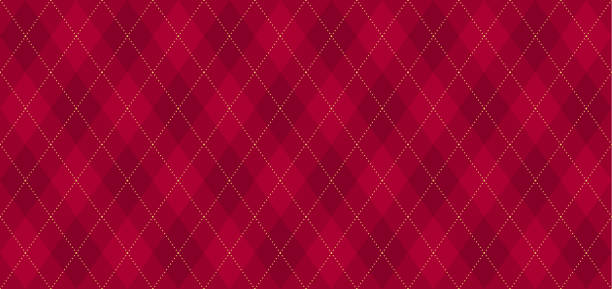 illustrazioni stock, clip art, cartoni animati e icone di tendenza di modello vettoriale argyle. rosso scuro con sottile linea punteggiata dorata. - red cloth