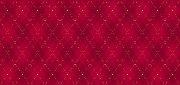 Argyle vector pattern. Dark red with thin golden dotted line. Seamless geometric background textile, clothing, wrapping gift paper. Backdrop Xmas party invite card. Christmas traditional color maroon holiday card stock illustrations