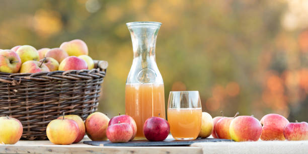 istock Fresh apple juice from apples in the fall after harvest, served on a table 1067604984