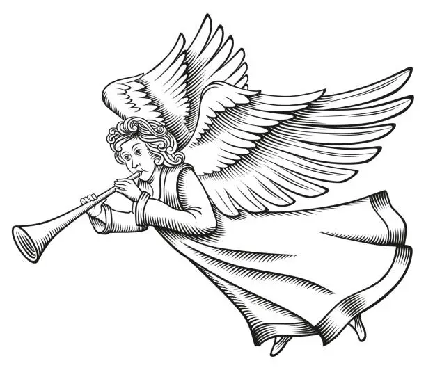 Vector illustration of Angel Woodcut