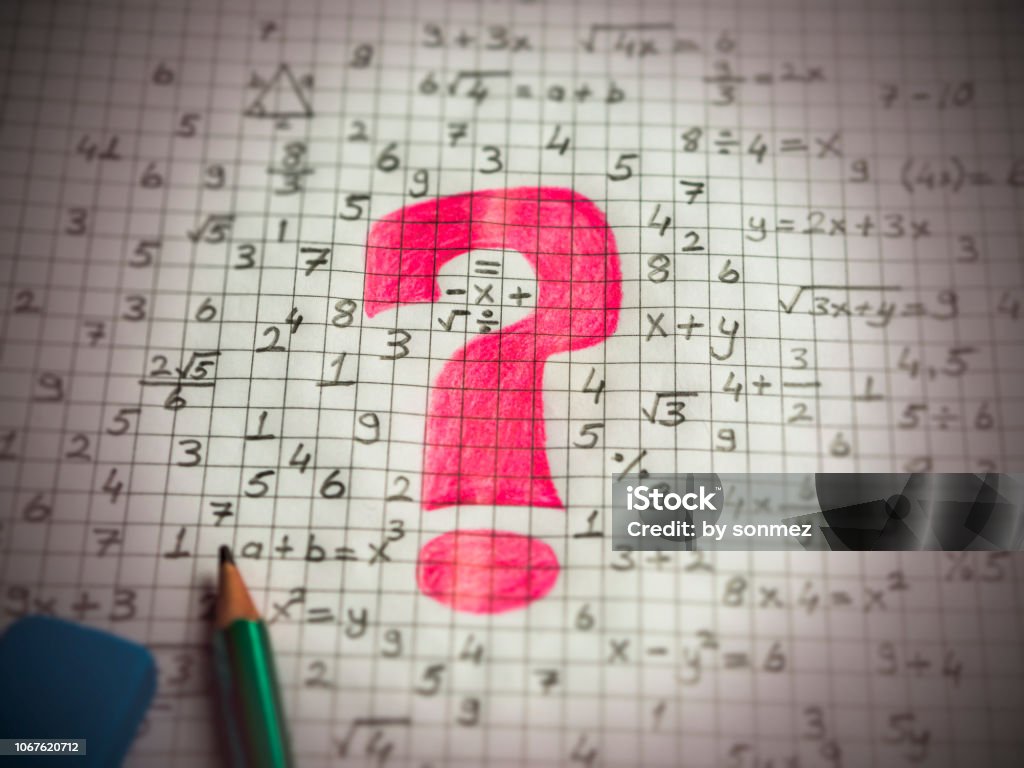 Math Problem Watermark Math Problem Solving Consept Visual Mathematical Signs And Red Question ...