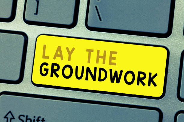 Text sign showing Lay The Groundwork. Conceptual photo Preparing the Basics or Foundation for something Text sign showing Lay The Groundwork. Conceptual photo Preparing the Basics or Foundation for something. basement construction site construction blueprint stock pictures, royalty-free photos & images