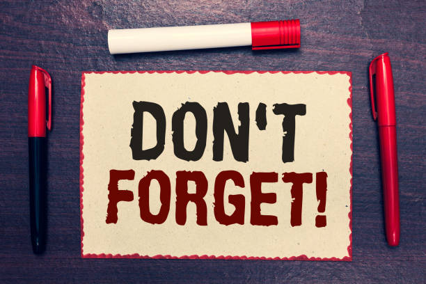 istock Writing note showing Don t not Forget. Business photo showcasing Know by Heart Think Back Fix in the Mind Refresh Memory Open notebook page markers communicating ideas with wooden background. 1067623708