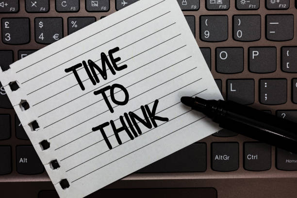 istock Text sign showing Time To Think. Conceptual photo Reconsider some things Reflection time Moment to ponder Notebook piece paper keyboard Inspiration ideas Type computer black marker. 1067624934