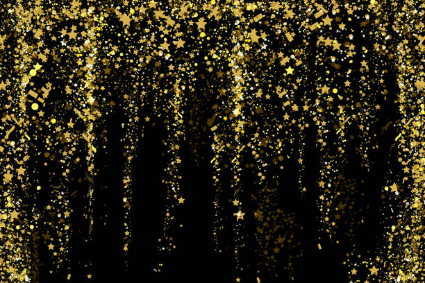 istock Gold glitter confetti texture on a black background. Golden explosion of confetti. Golden grainy dust abstract texture on a black background. Christmas background design element. Vector illustration. 1067627510