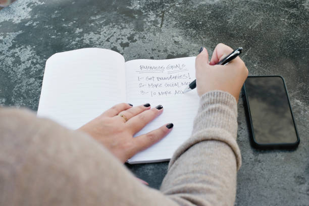 istock Female Hands Writes Down Business Goals 1067630038