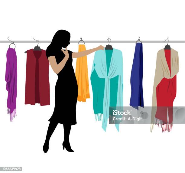 Shawl Shopping Stock Illustration - Download Image Now - Dress, Shawl, Clothing